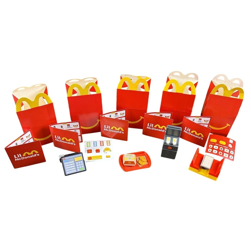 Lil McDonald's 4 Toys & Boxes Chicken Nuggets Booth Fryer Register & 1 Empty Box